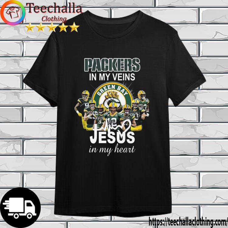 Green Bay Packers In My Veins Jesus In My Heart Signatures shirt